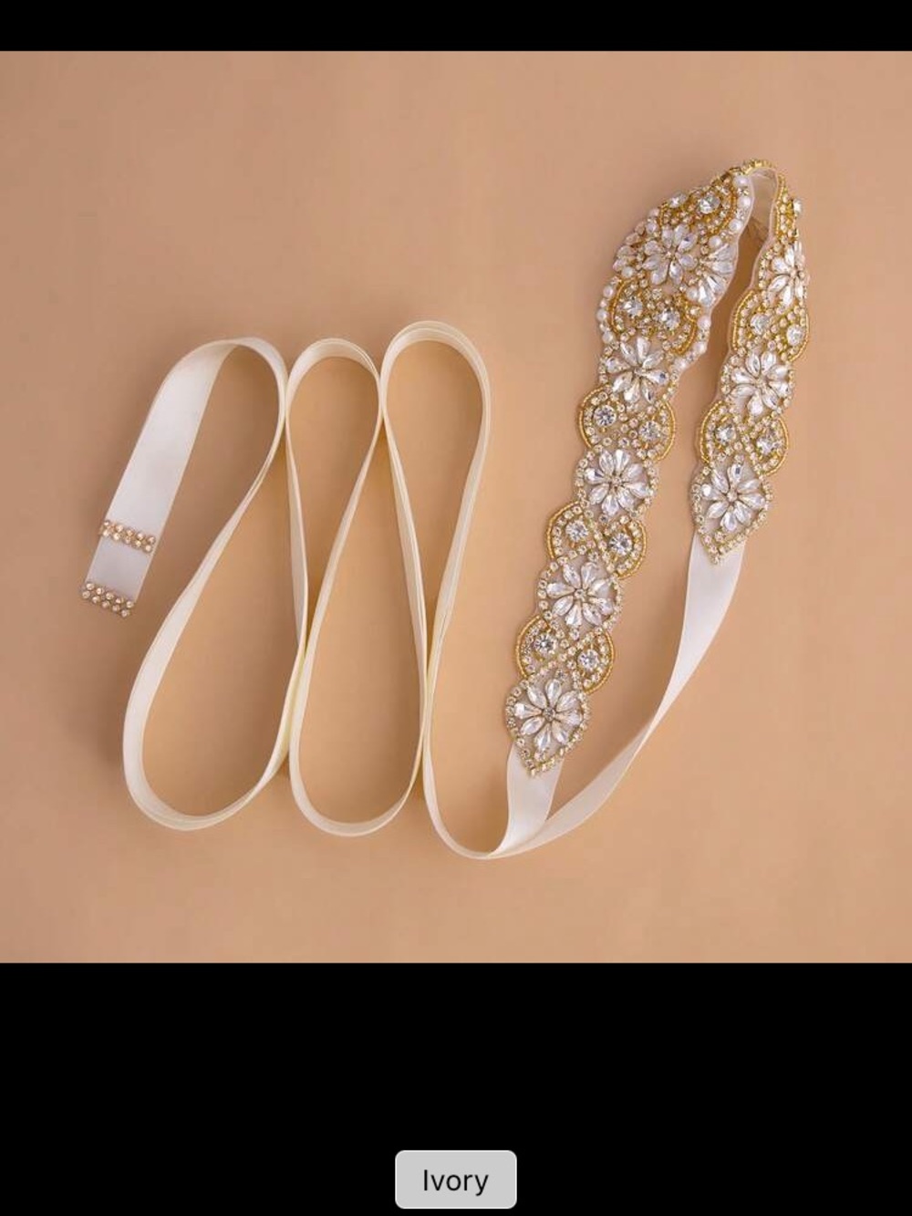 Crystal-Embellished Champagne Bridal Sash Belt